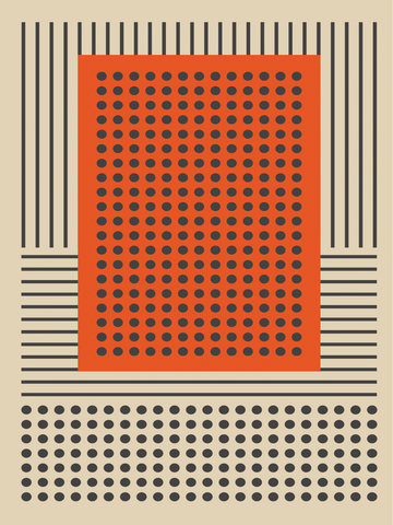 Grafische Illustration mit schwarzen Punkten und Linien auf beigem Hintergrund im Bauhaus-Stil.