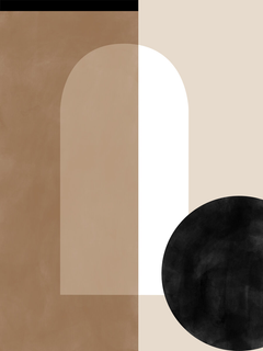 Grafische Illustration mit geometrischen Formen in Schwarz, Weiß und Braun.