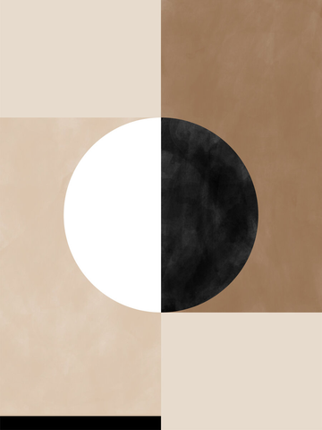 Grafik mit zwei Kreisen in Schwarz und Weiß auf einem beigen Hintergrund mit Quadraten.