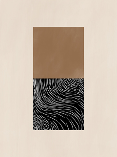 Grafik mit einem braunen Quadrat und einem schwarz-weißen Quadrat mit Linien auf beigem Hintergrund.