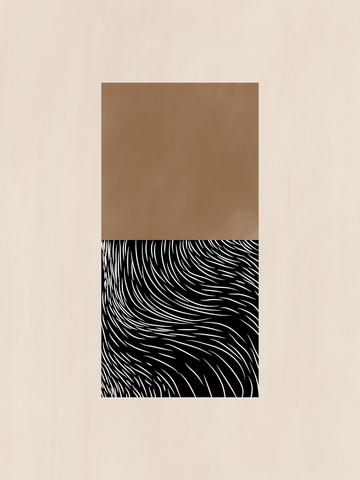 Grafik mit einem braunen Quadrat und einem schwarz-weißen Quadrat mit Linien auf beigem Hintergrund.