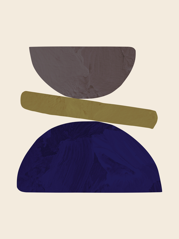 Grafik mit dunkelblauen, braunen und goldenen Formen auf hellem Hintergrund.