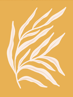 Grafische Illustration mit einem hellbeigen Zweig auf einem senfgelben Hintergrund.