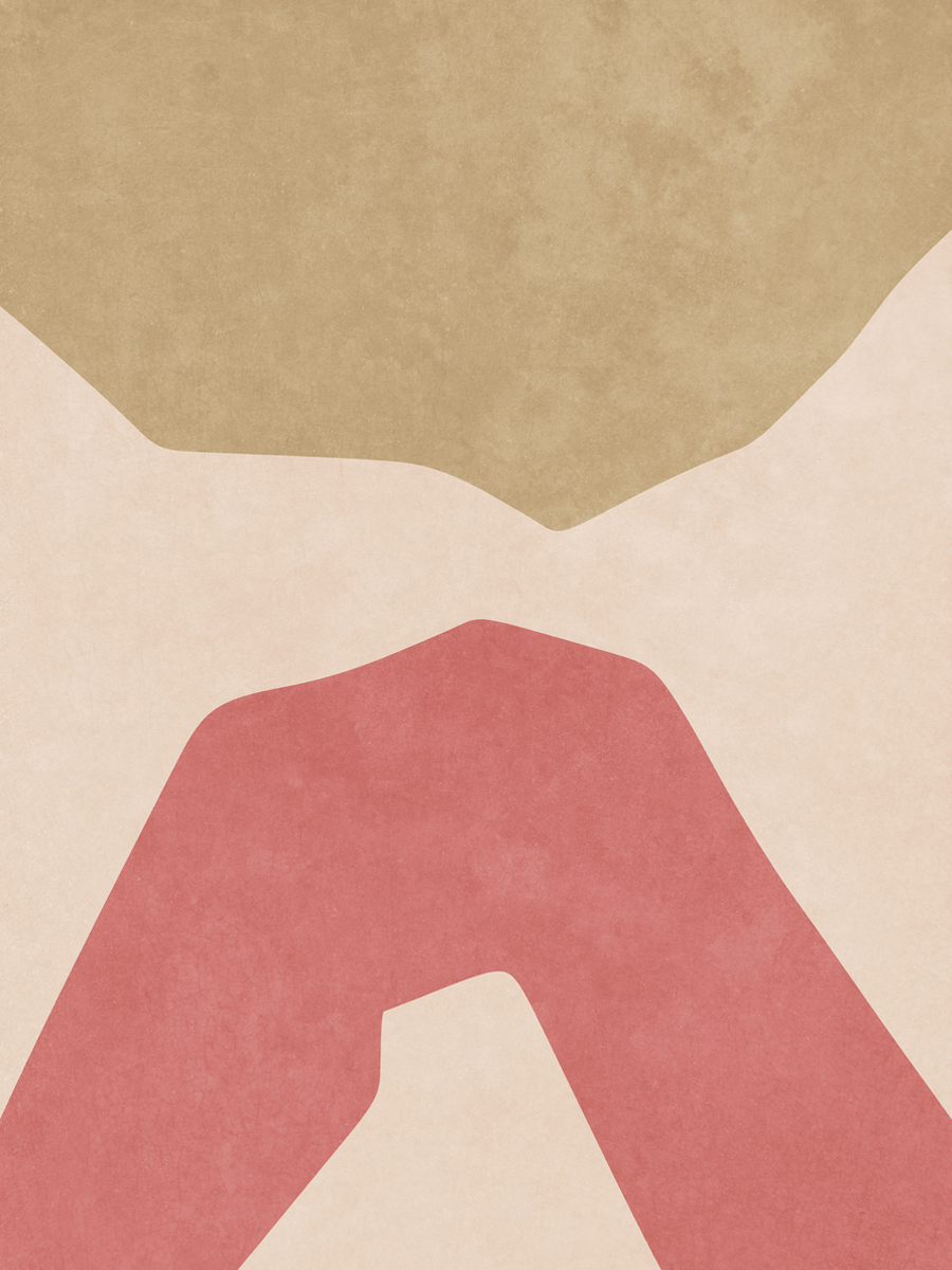 Grafische Illustration mit abstrakten Formen in Rot, Beige und Grün.