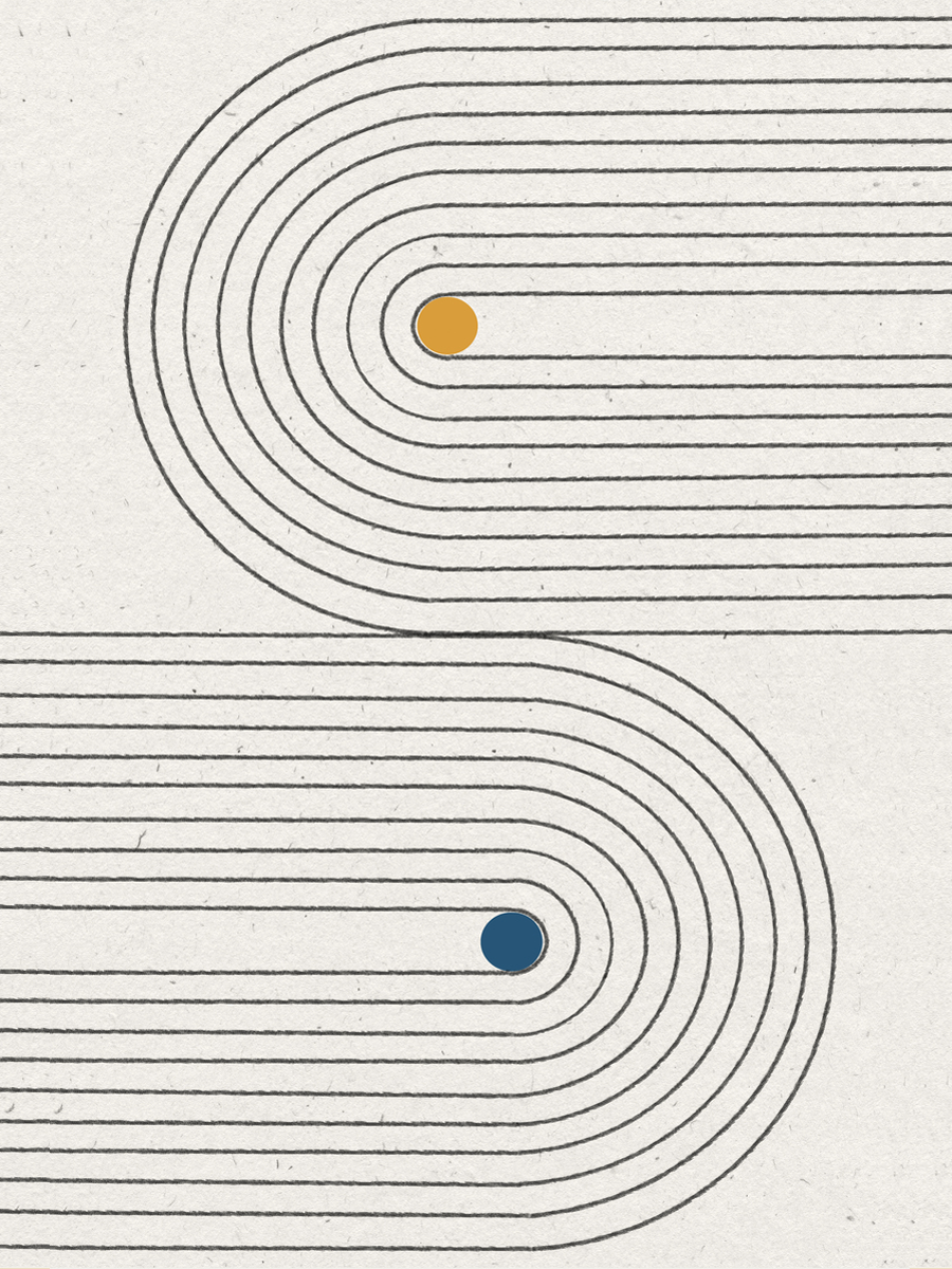Grafische Illustration mit zwei Kreisen in Blau und Orange auf hellem Hintergrund.
