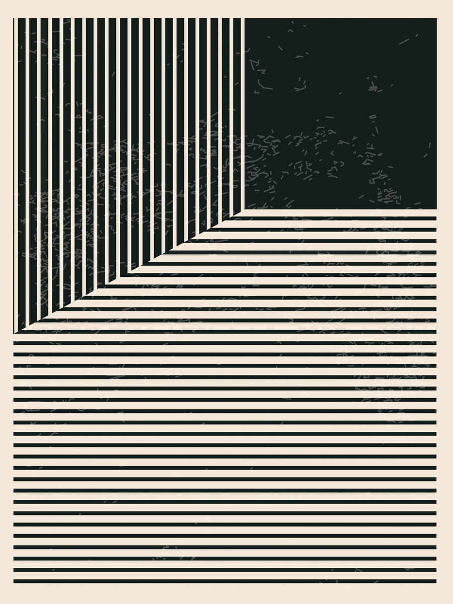 Grafische Illustration mit schwarzen und beigen Linien, die einen Winkel bilden, vor einem gesprenkelten beigen Hintergrund.