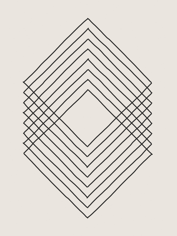 Grafische Illustration mit einem geometrischen Muster in Schwarz auf beigem Hintergrund.