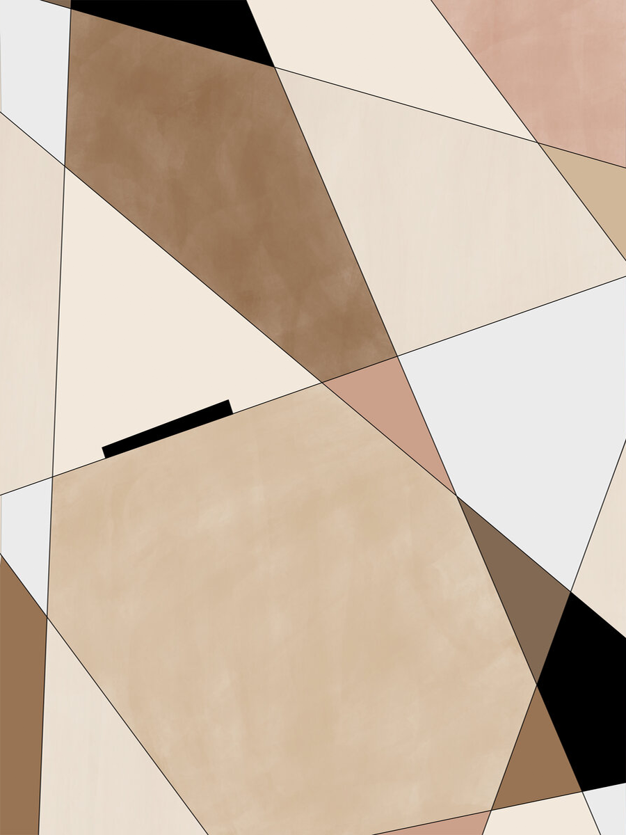 Grafische Illustration mit abstraktem Muster in Beige, Braun und Schwarz.