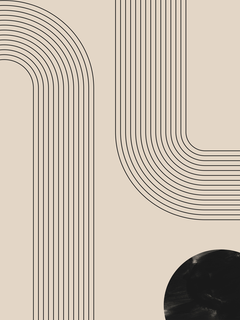 Grafische Illustration mit schwarzen Linien in einer Kurve und einem schwarzen Kreis auf hellem Hintergrund.