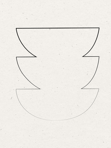 Grafische Illustration mit drei schwarzen, halbmondförmigen Schalen auf hellgrauem Hintergrund.