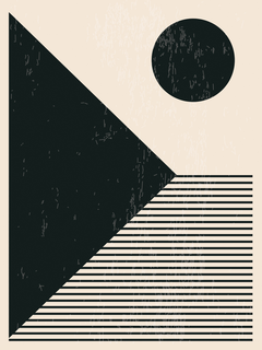 Grafische Illustration mit geometrischen Formen und Linien in Schwarz auf beigem Hintergrund.