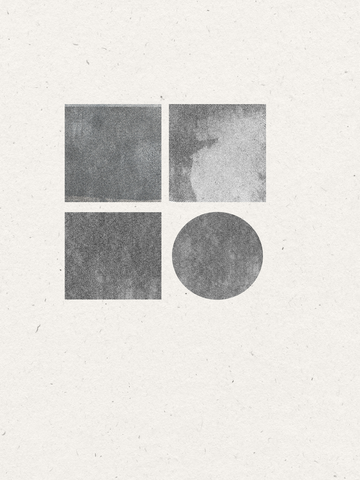 Grafische Illustration mit abstrakten schwarzen Formen auf beigem Hintergrund.