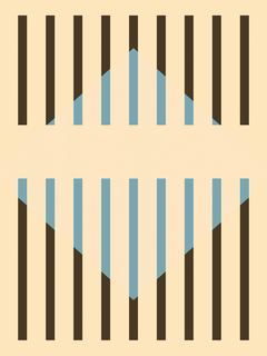 Grafische Illustration mit schwarzen und blauen Streifen auf beigem Hintergrund.