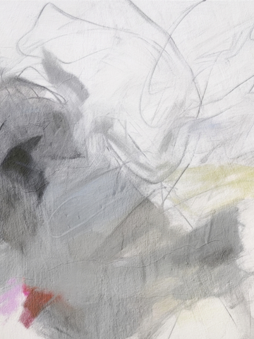 Abstraktes Poster mit grauen Linien und Formen, durchsetzt mit dezenten Farbtupfern.