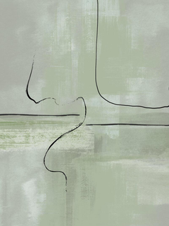Abstrakte Illustration mit Linien und Formen auf graugrünem Hintergrund.