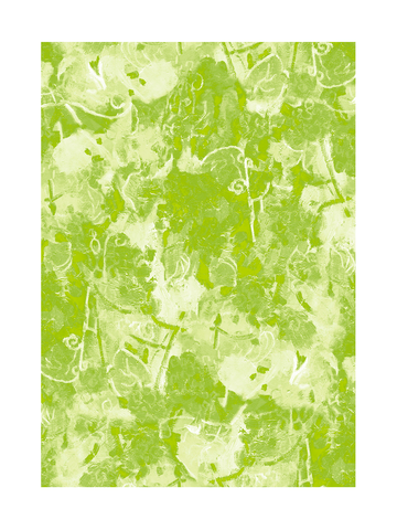 Abstraktes Poster in Grün mit weißen Details.