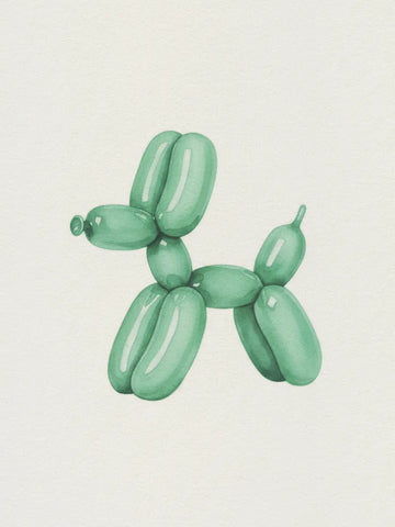 Illustration eines grünen Ballonhundes auf weißem Hintergrund.