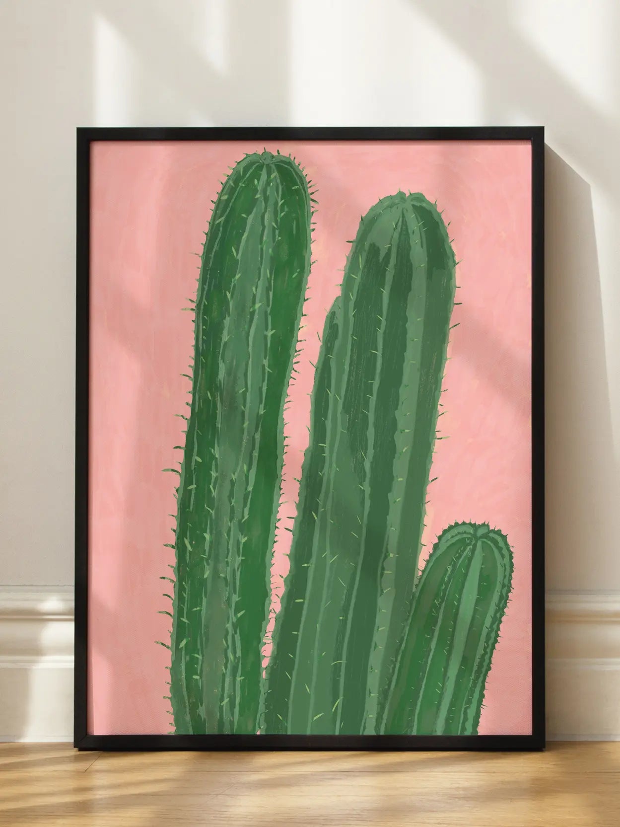 Green Cactus Pink Background Poster