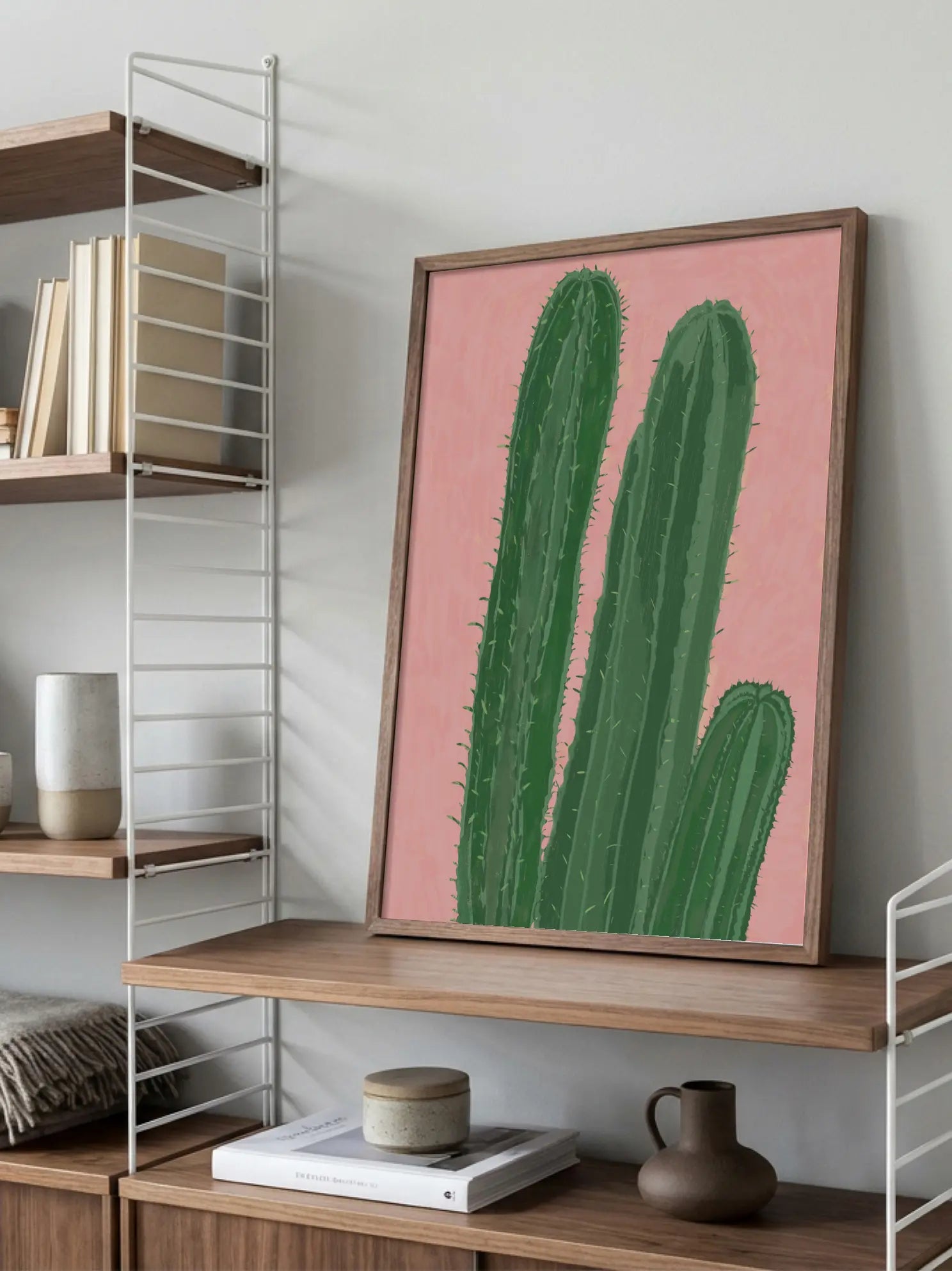 Green Cactus Pink Background Poster