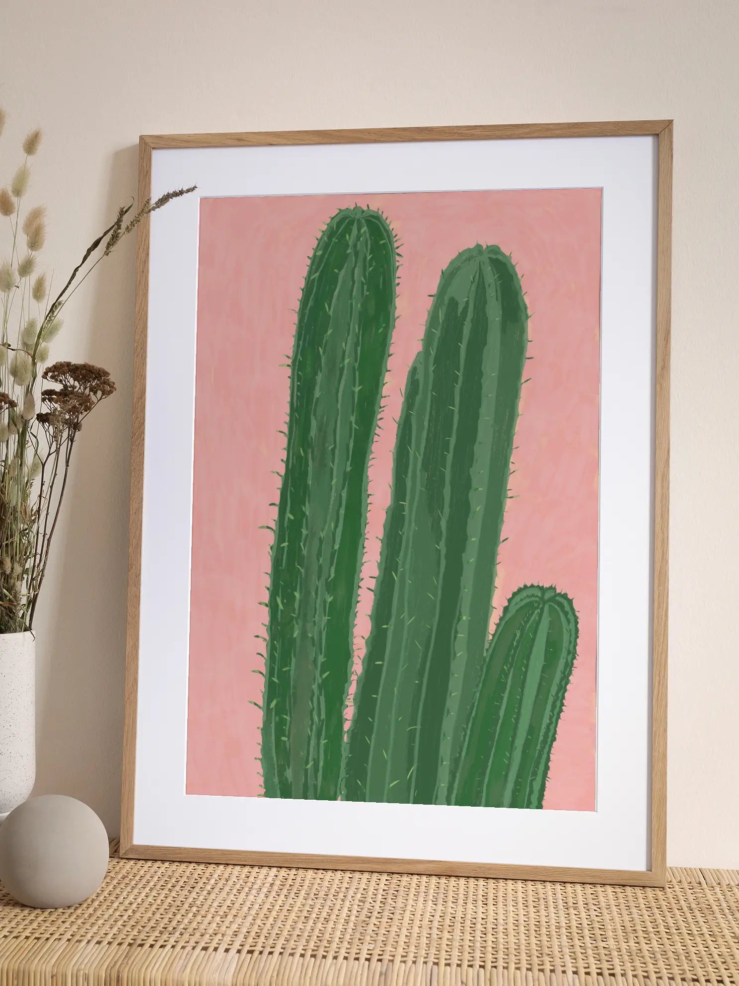 Green Cactus Pink Background Poster