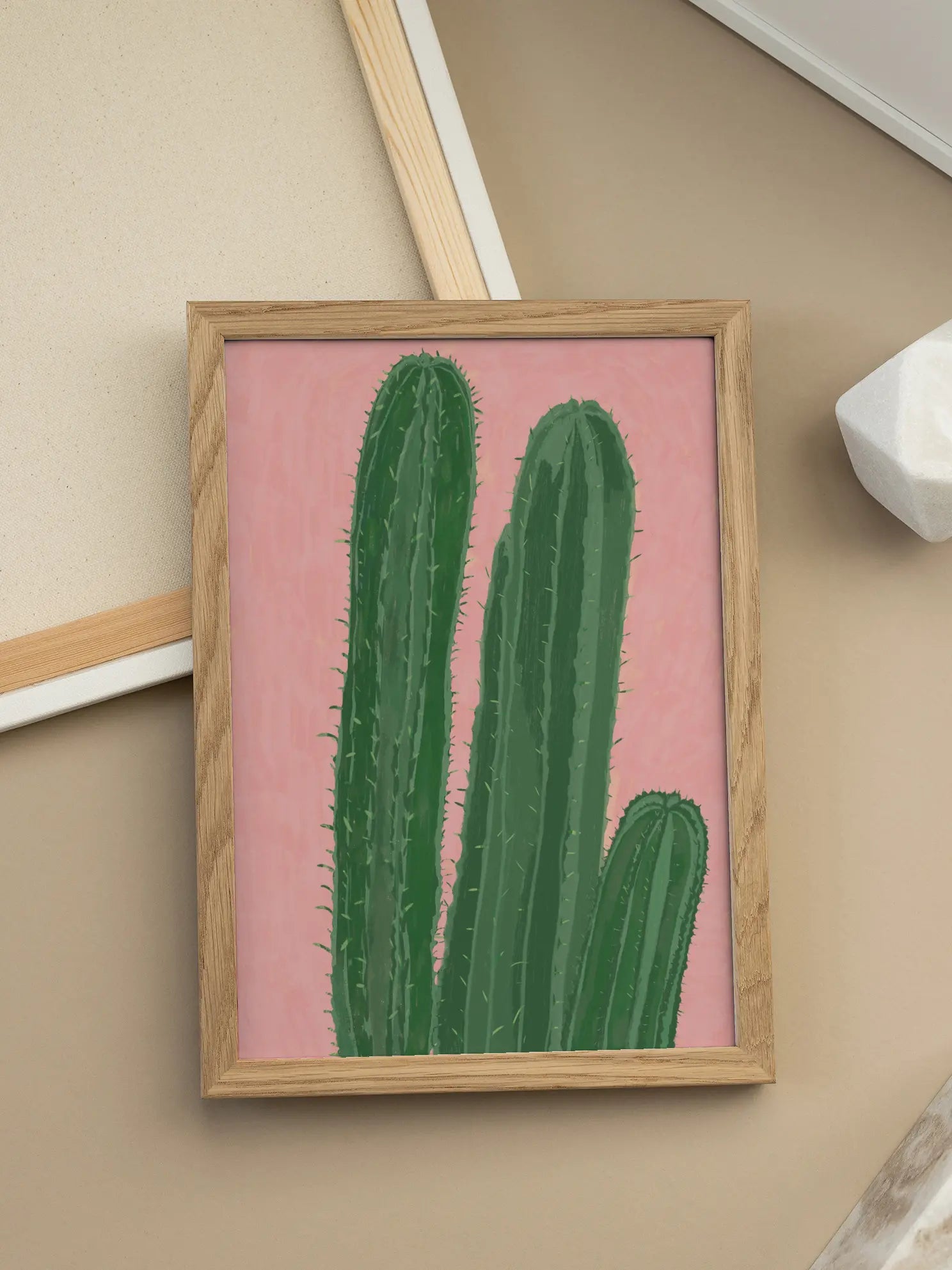 Green Cactus Pink Background Poster