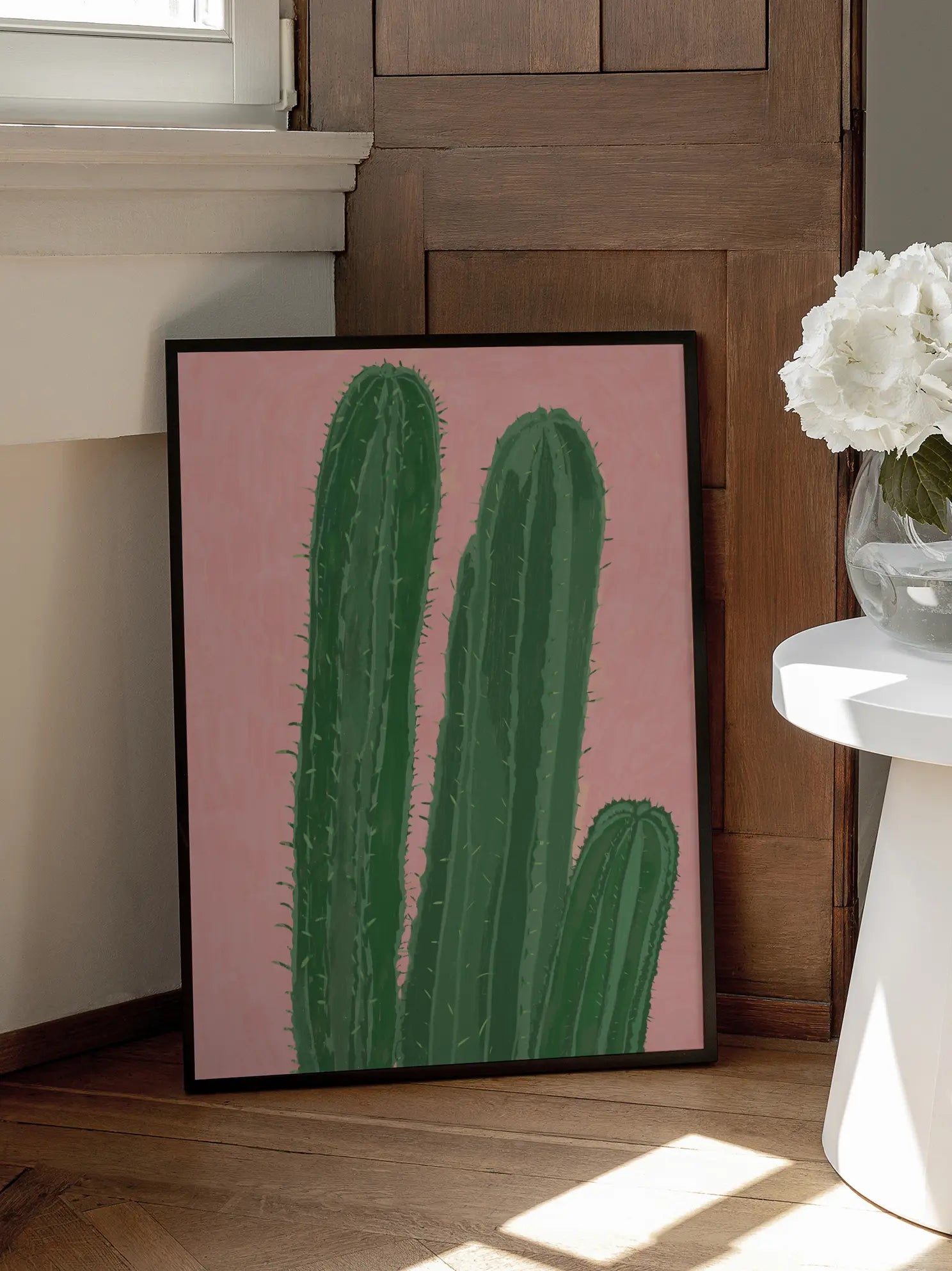 Green Cactus Pink Background Poster