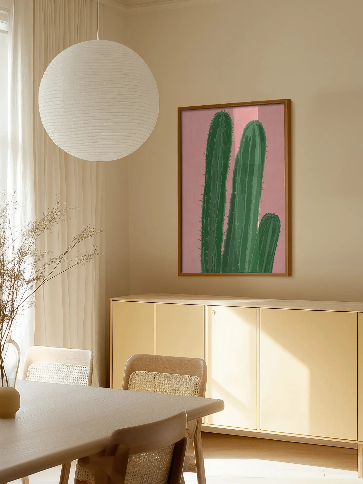 Green Cactus Pink Background Poster