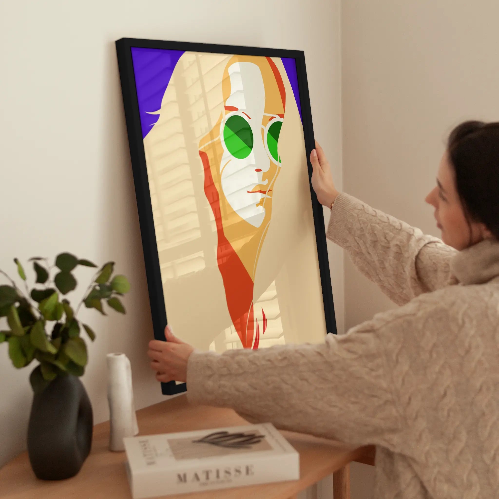 Green Sunglasses wird aufgehängt