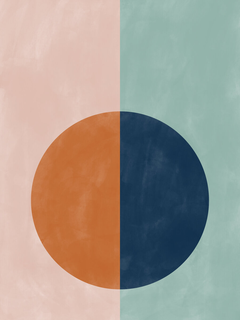Grafik mit einem Kreis in Blau und Orange vor einem Hintergrund in Rosa und Grün.