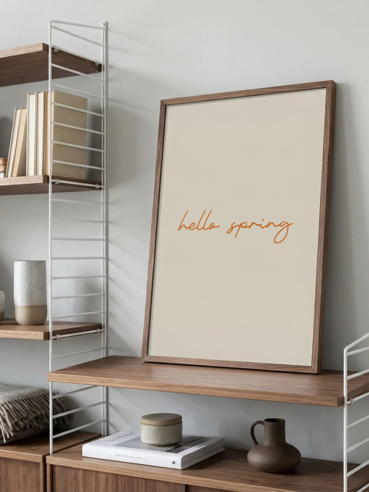 Hello Spring Text In Orange Poster