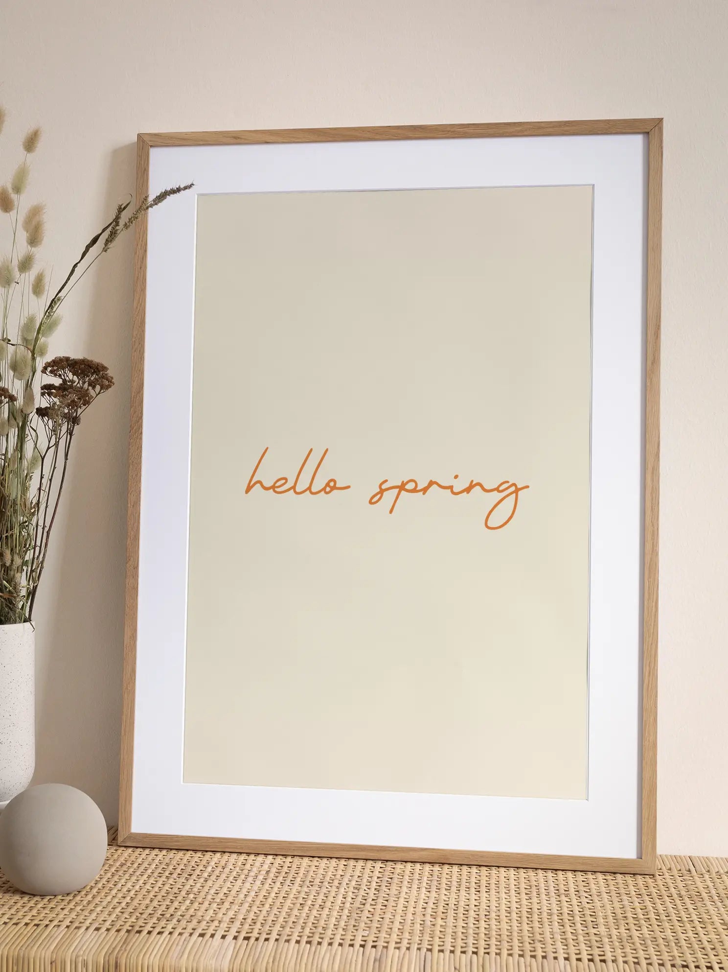 Hello Spring Text In Orange Poster