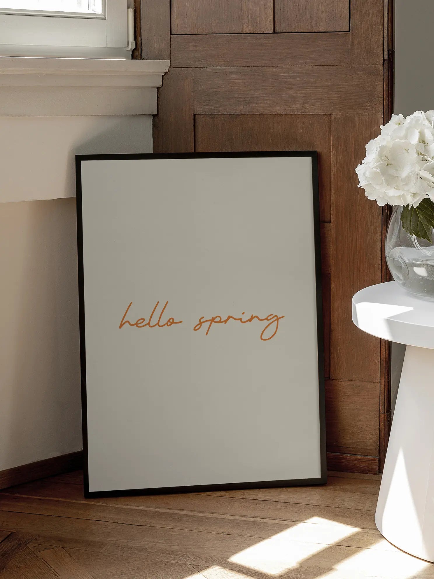 Hello Spring Text In Orange Poster