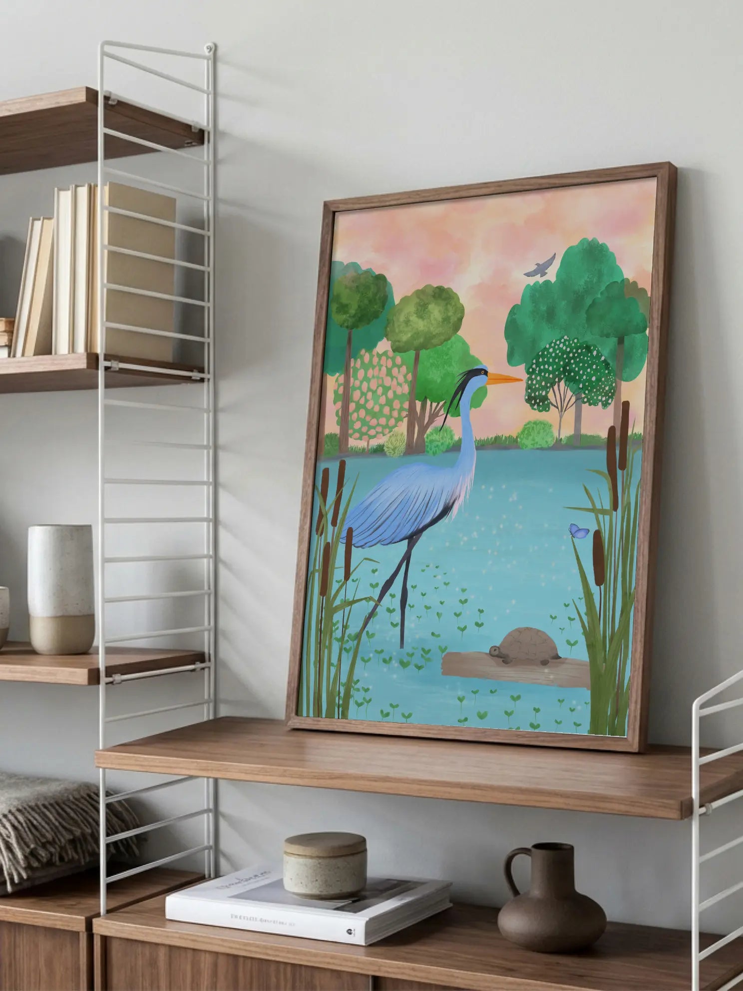 Heron Lake Illustration Poster
