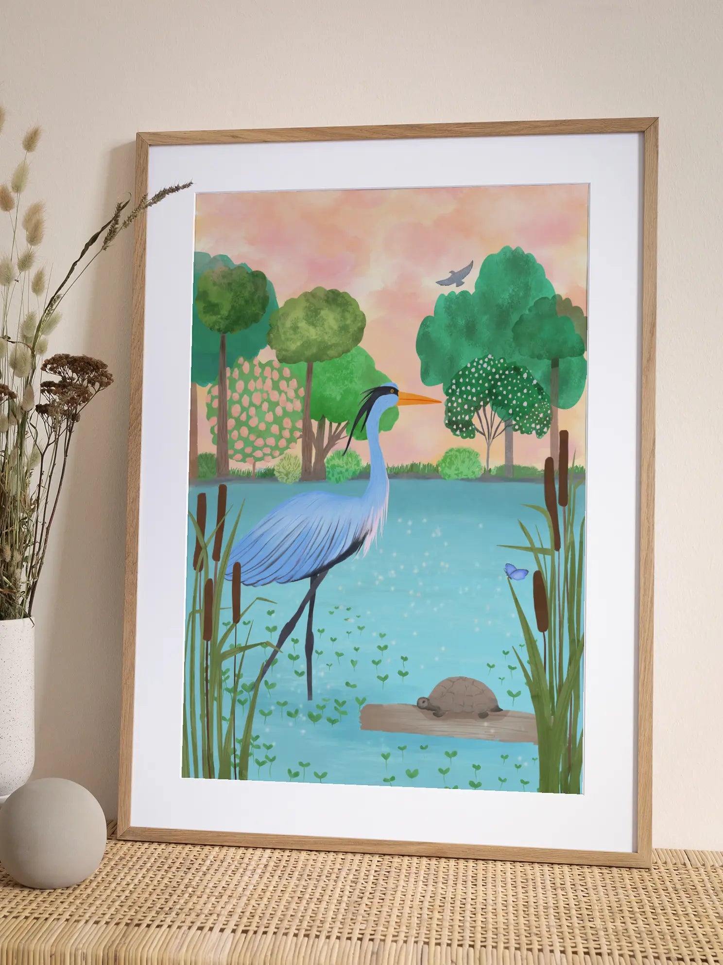 Heron Lake Illustration Poster
