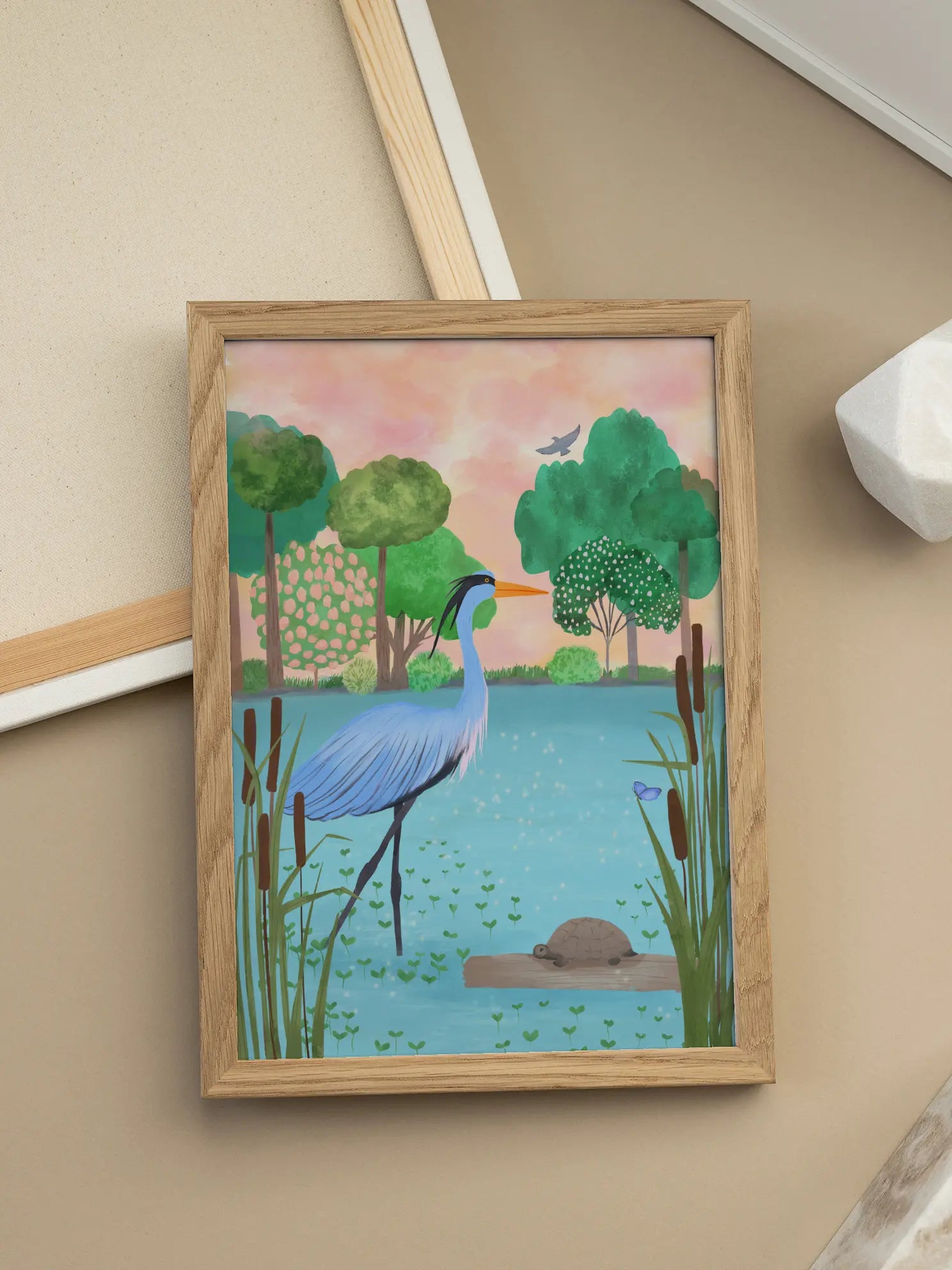 Heron Lake Illustration Poster