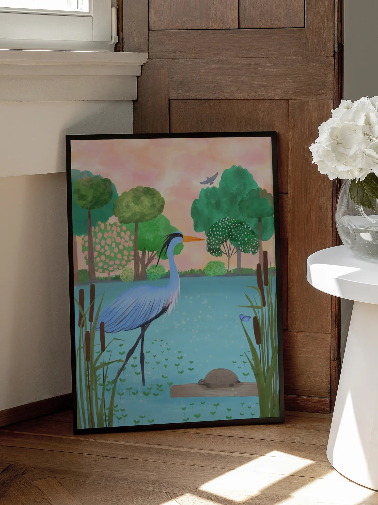 Heron Lake Illustration Poster
