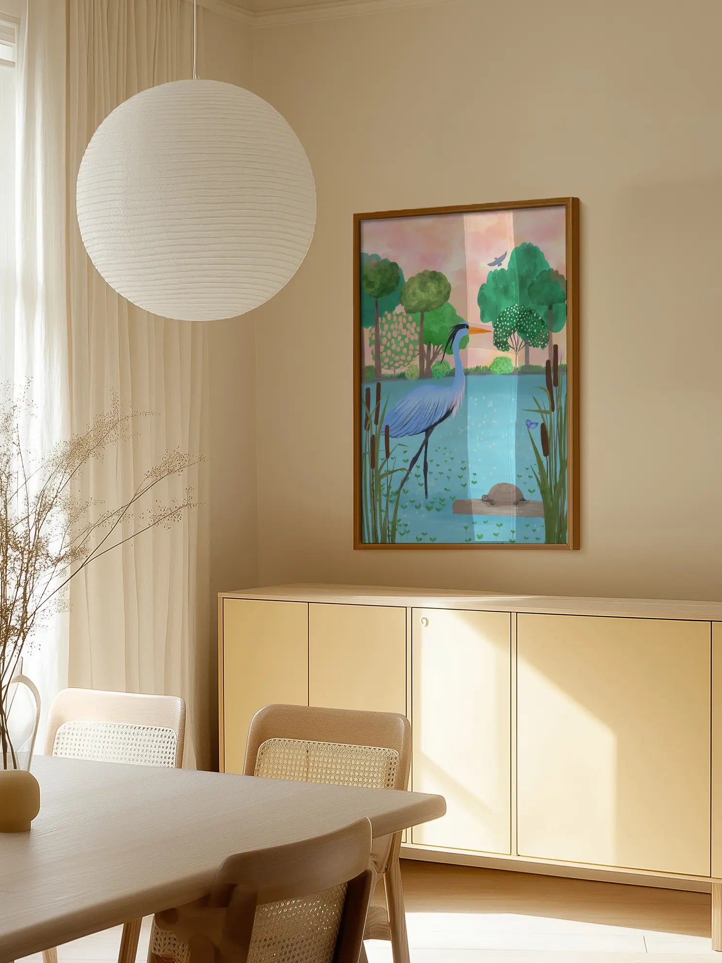 Heron Lake Illustration Poster