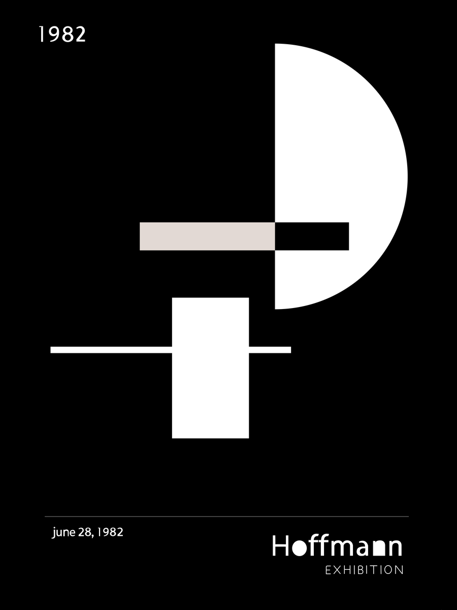 Schwarz-weiß-beige Grafik mit geometrischen Formen und Text auf schwarzem Hintergrund.