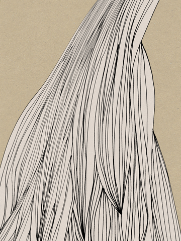 Abstrakte schwarze Linien auf beigem Hintergrund, die eine organische Form bilden.
