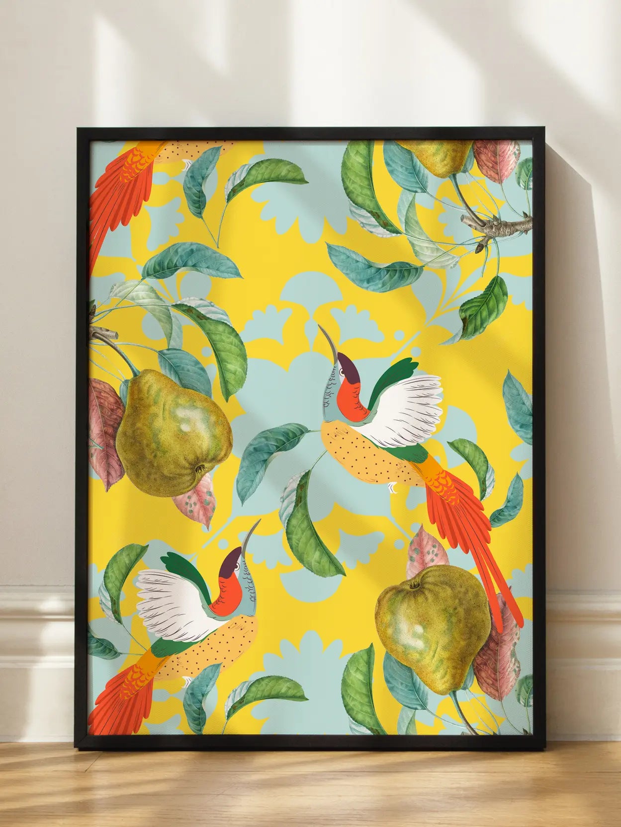 Hummingbirds And Pears On Yellow