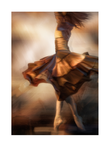 Eine Ballerina in Bewegung, gemalt in warmen Brauntönen, die Dynamik und Eleganz einfängt.