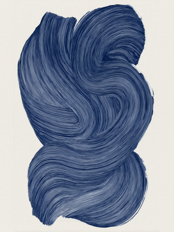 Abstrakte blaue Pinselstriche auf beigem Hintergrund.