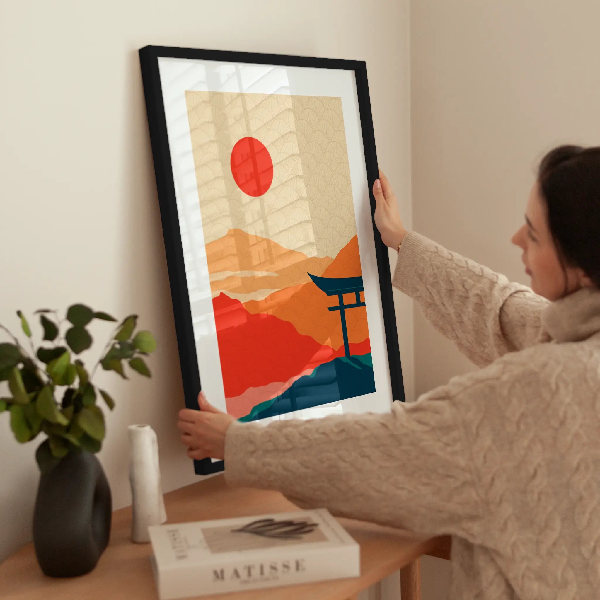 Japanese Sunset wird aufgehängt