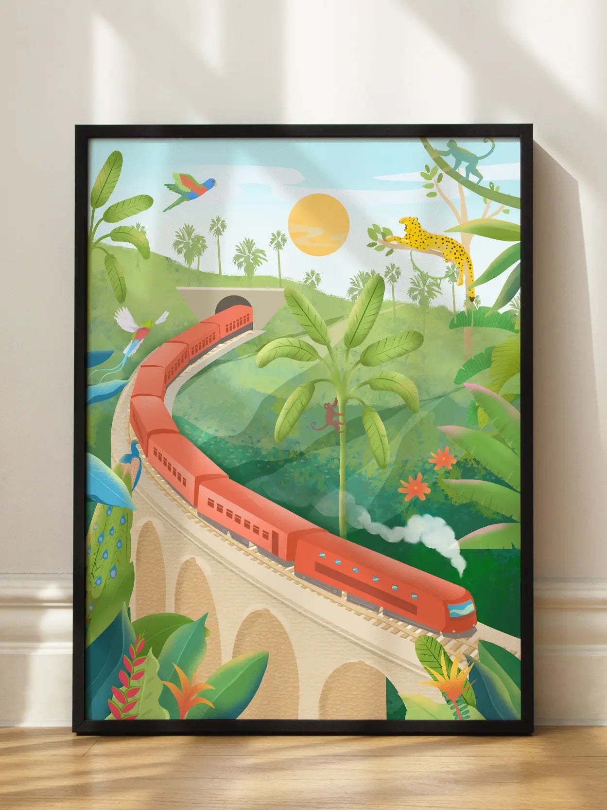 Jungle Train Illustration Poster
