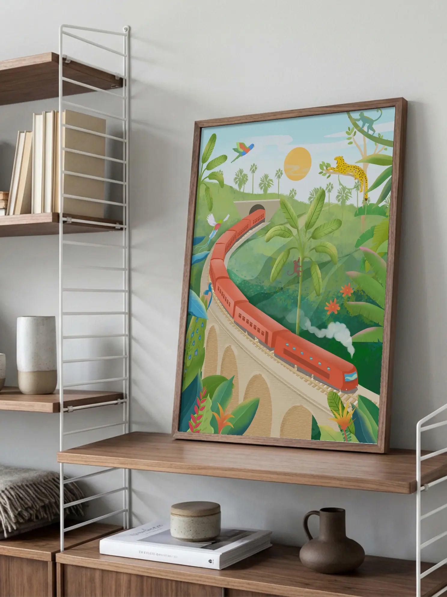 Jungle Train Illustration Poster