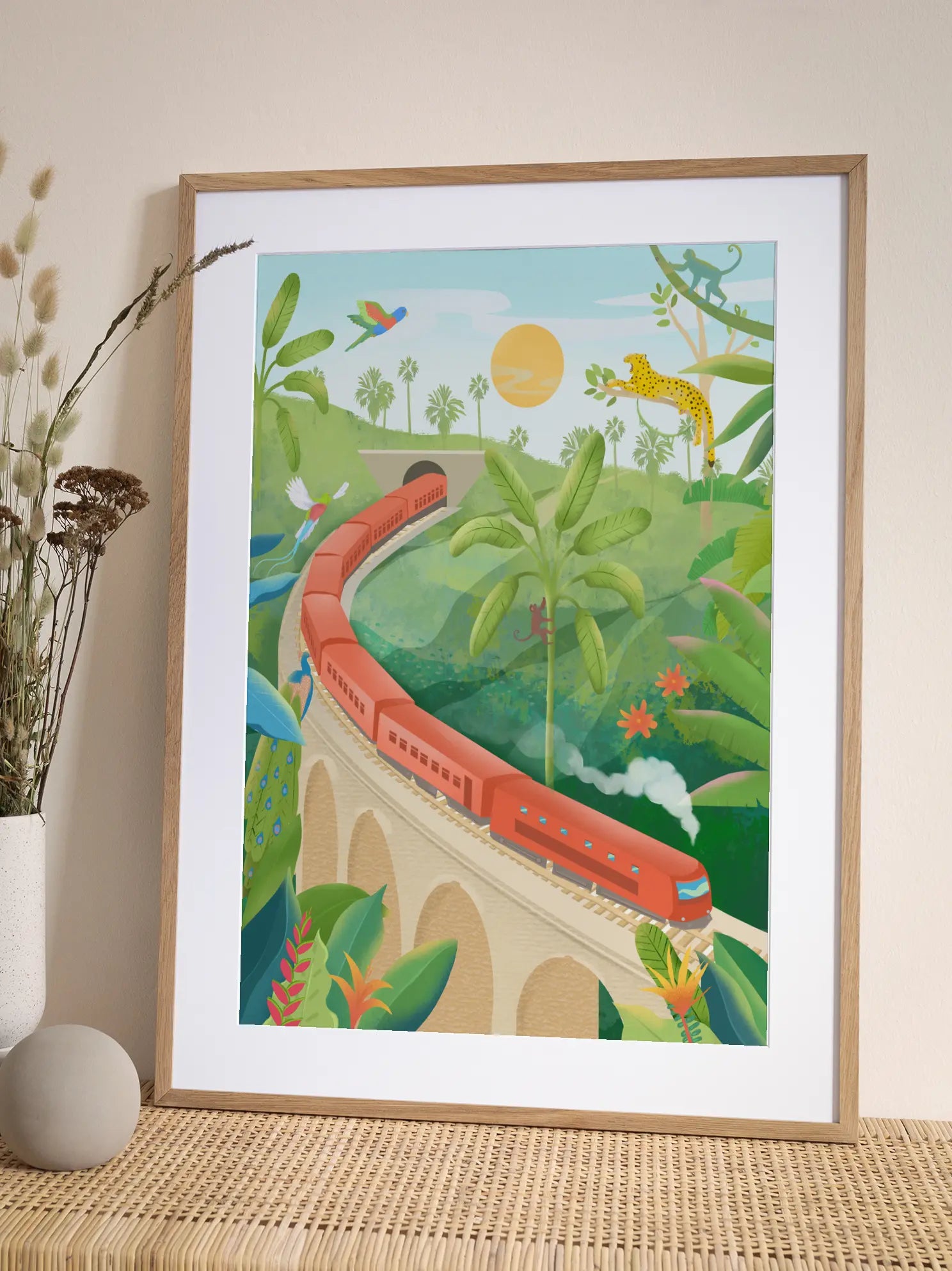 Jungle Train Illustration Poster