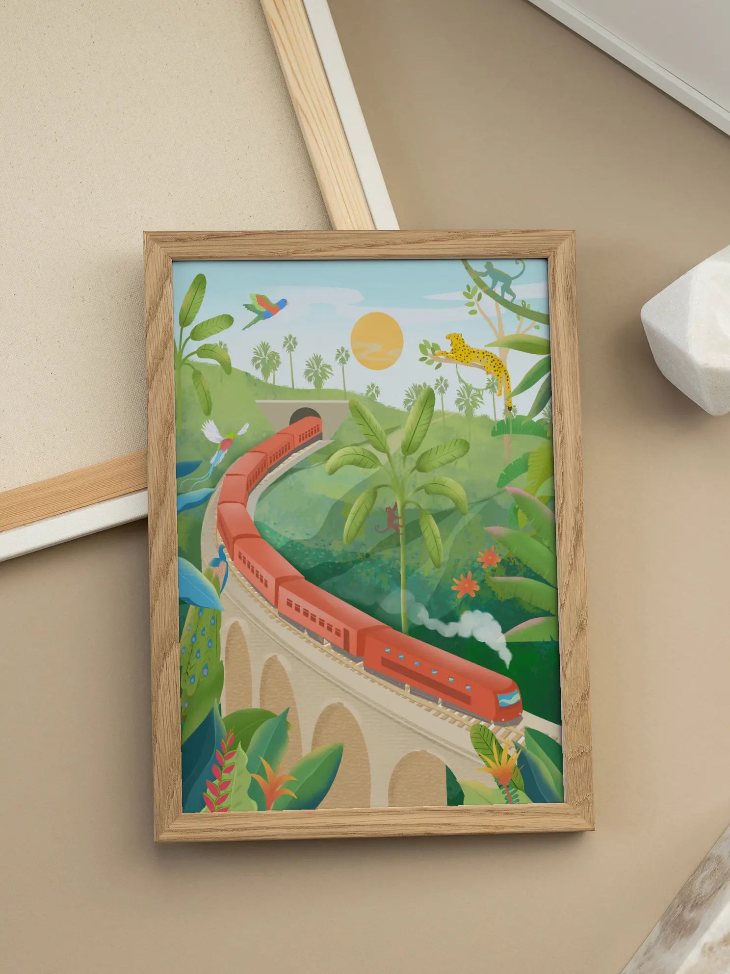 Jungle Train Illustration Poster