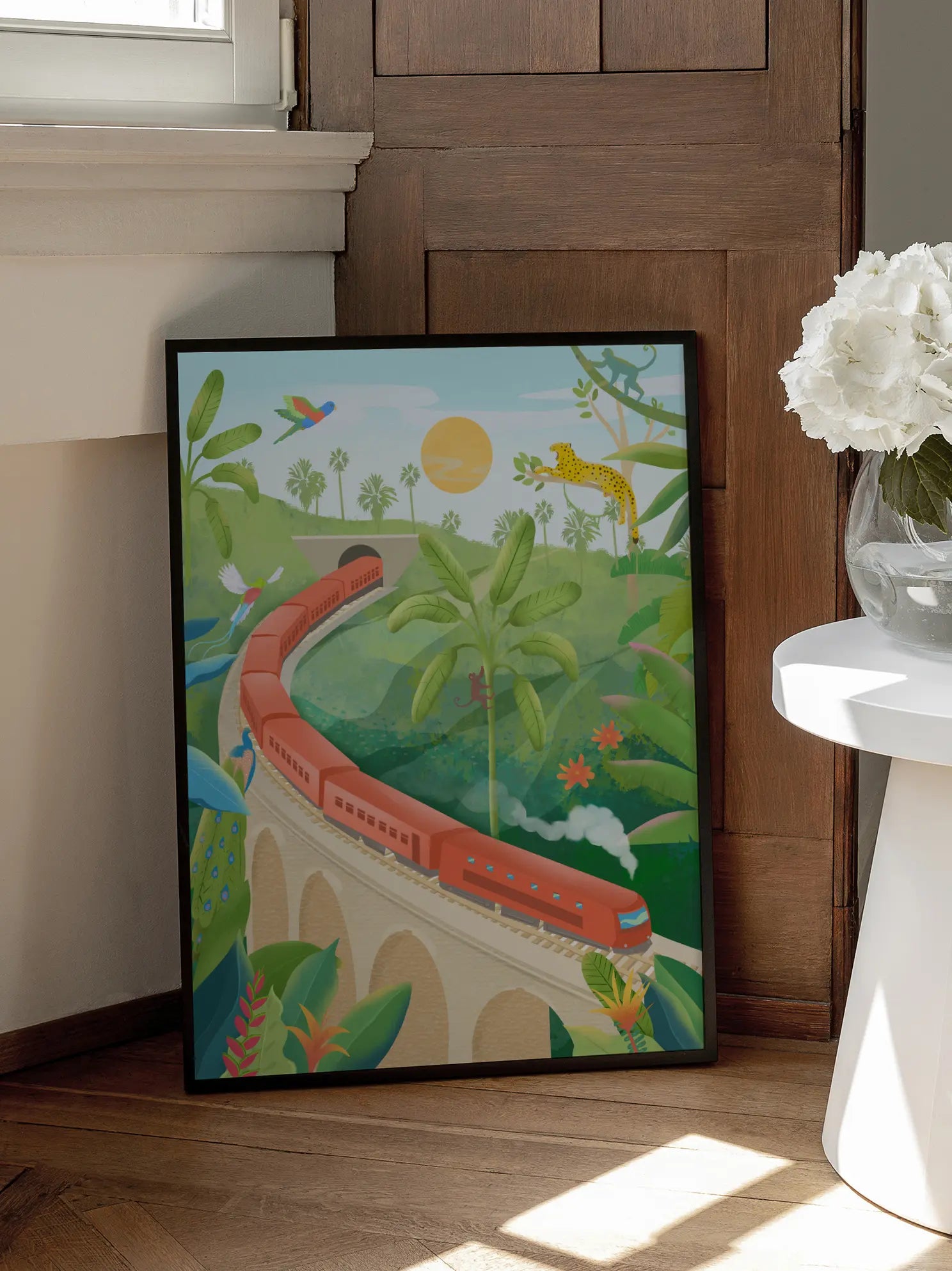 Jungle Train Illustration Poster