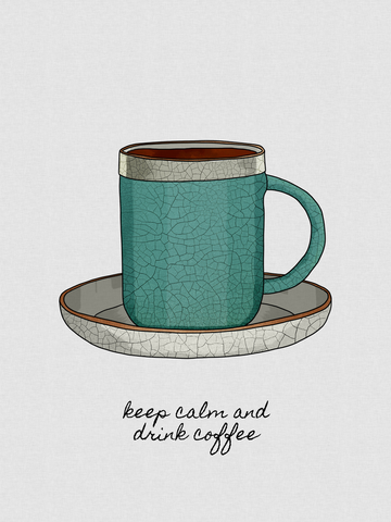 Illustration einer grünen Kaffeetasse mit Crackle-Effekt und dem Text "Keep calm and drink coffee".