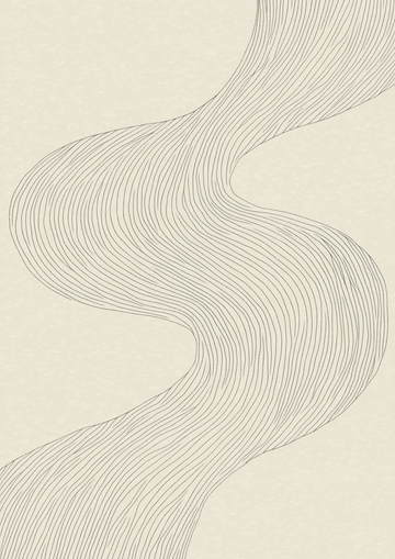Abstraktes Poster mit geschwungenen Linien auf beigem Hintergrund.